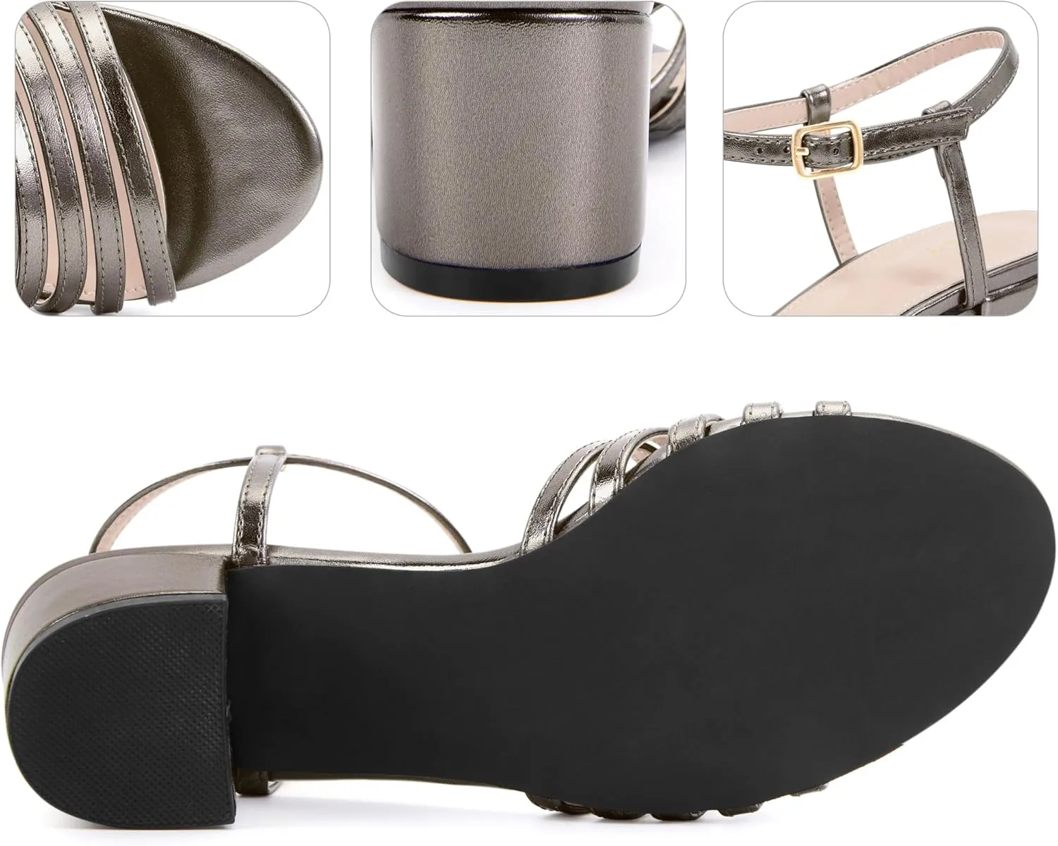 Perphy Strappy Open Toe Gladiator Block Heel Metallic Sandal for Women