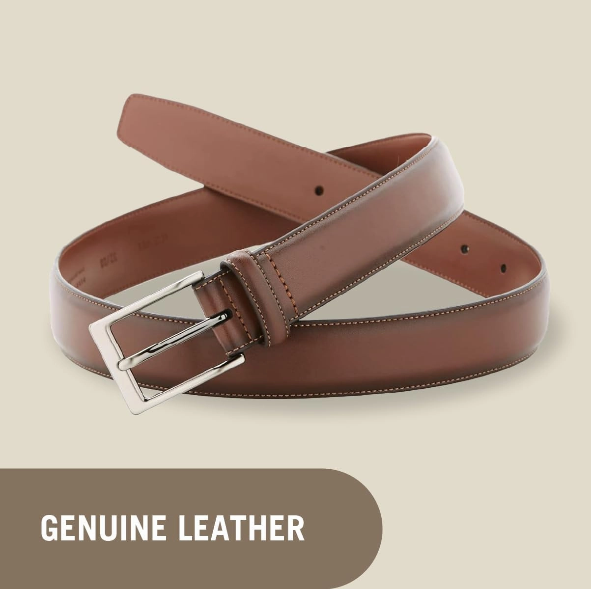 Perry Ellis Men's Portfolio Amigo Dress Belt, Leather, Stitched Edges, Metallic Buckle, 1.5" Width (Available in Big & Tall)