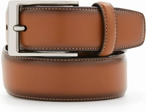 Perry Ellis Men's Portfolio Amigo Dress Belt, Leather, Stitched Edges, Metallic Buckle, 1.5" Width (Available in Big & Tall)