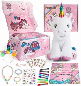 PERRYHOME Unicorn Toys for Girls Birthday Gift Set with Stuffed Animal,Coloring Book, Unicorn Necklace & Bracelet, Girl Gift Toy Birthday Gift Nude Pink