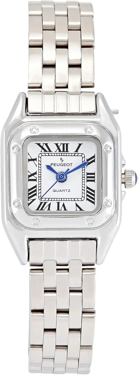 Peugeot Womens Square 20x22mm Roman Numeral Dial Panther Link Bracelet Watch