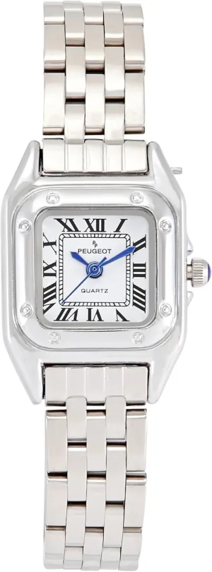Peugeot Womens Square 20x22mm Roman Numeral Dial Panther Link Bracelet Watch