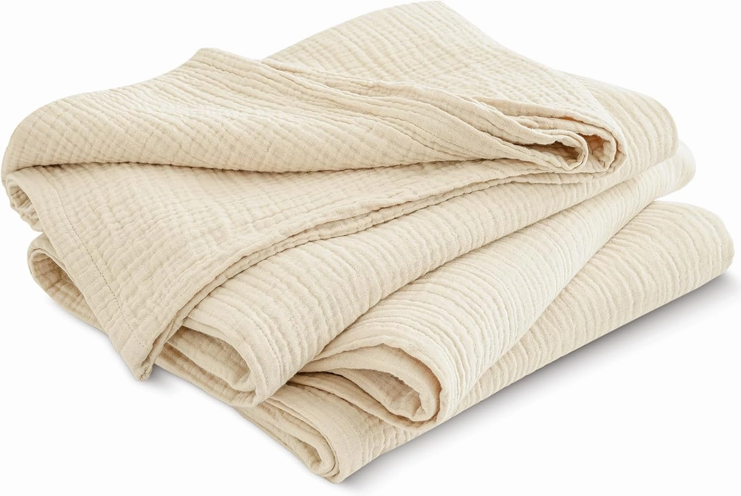 PHF 100% Cotton Muslin Blanket Queen Size 90" x 90", 4-Layer Lightweight and Breathable Blanket, Luxuriously Soft Gauze Blanket for Bed, Beige/Birch