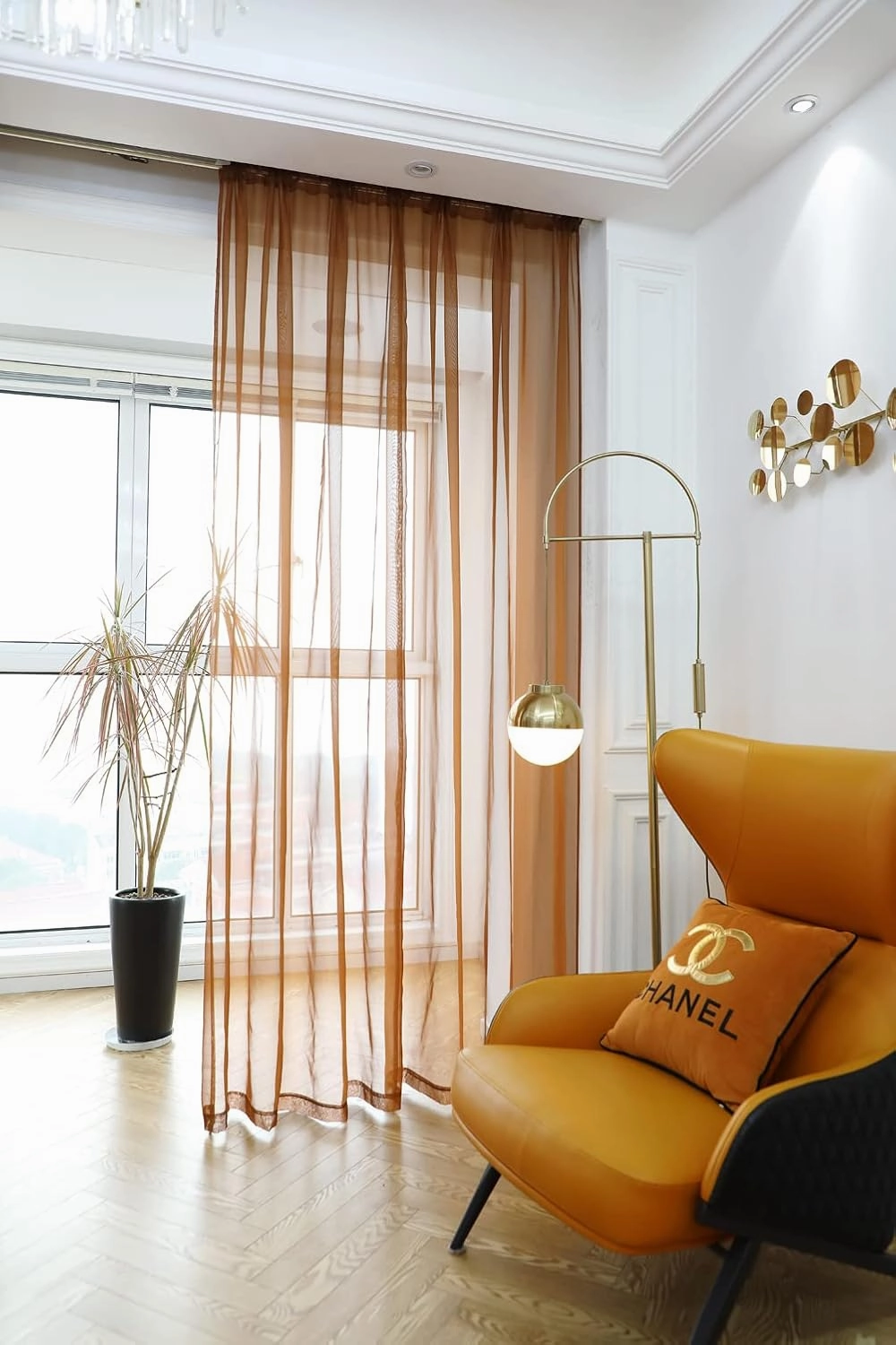 PHILEASY Window Sheer Brown Curtains 84 Inches Long 2 Panels Sheer Brown Curtains Sheer Curtain Clear Transparent Basic Rod Pocket Panel 15 Colors 10 Size for Bedroom Living Room Yard Kitchen