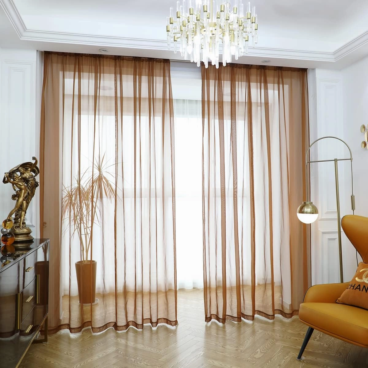 PHILEASY Window Sheer Brown Curtains 84 Inches Long 2 Panels Sheer Brown Curtains Sheer Curtain Clear Transparent Basic Rod Pocket Panel 15 Colors 10 Size for Bedroom Living Room Yard Kitchen