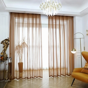 PHILEASY Window Sheer Brown Curtains 84 Inches Long 2 Panels Sheer Brown Curtains Sheer Curtain Clear Transparent Basic Rod Pocket Panel 15 Colors 10 Size for Bedroom Living Room Yard Kitchen