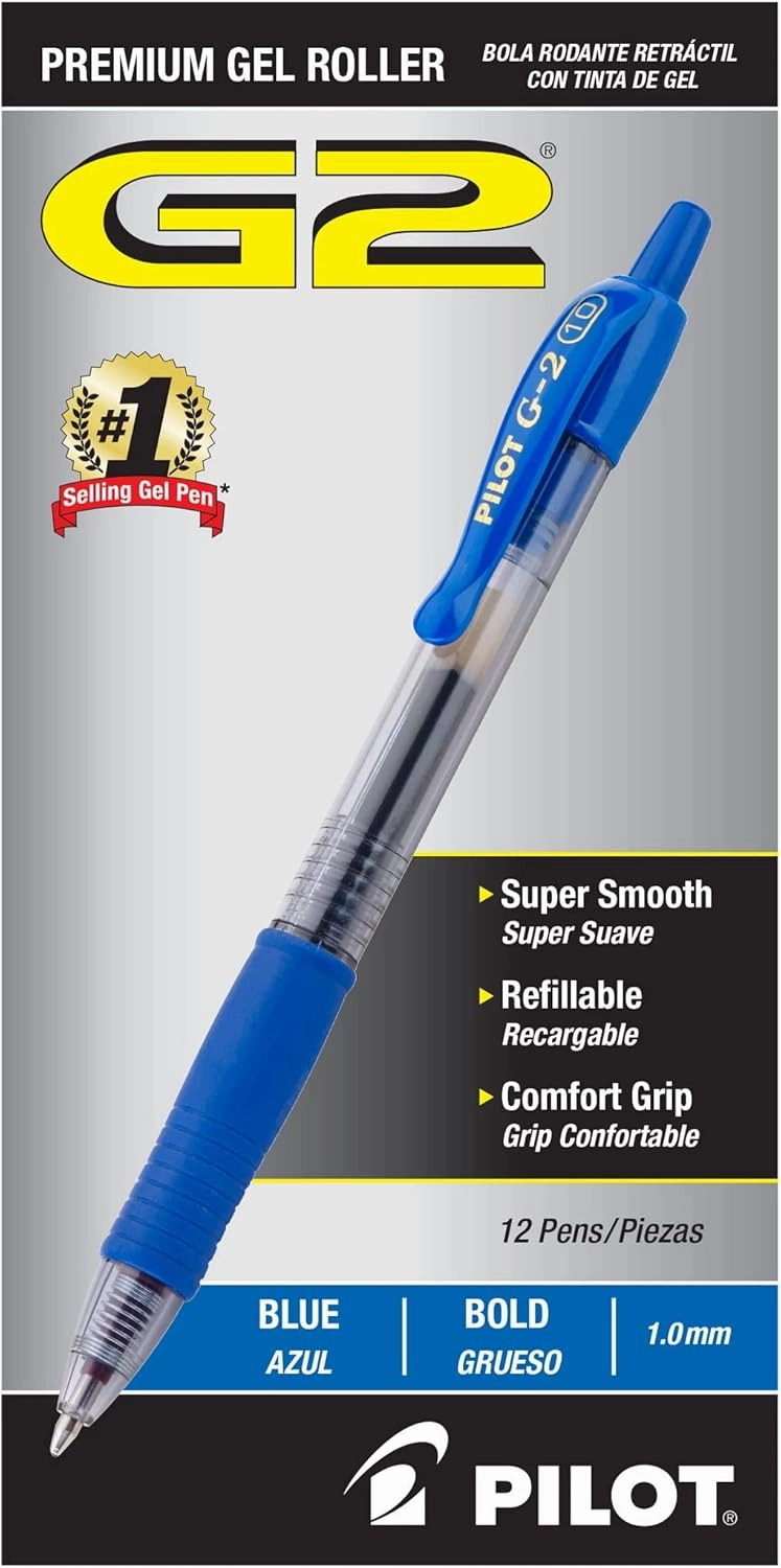 Pilot, G2 Premium Gel Roller Pens, Bold Point 1 mm, Pack of 12, Blue