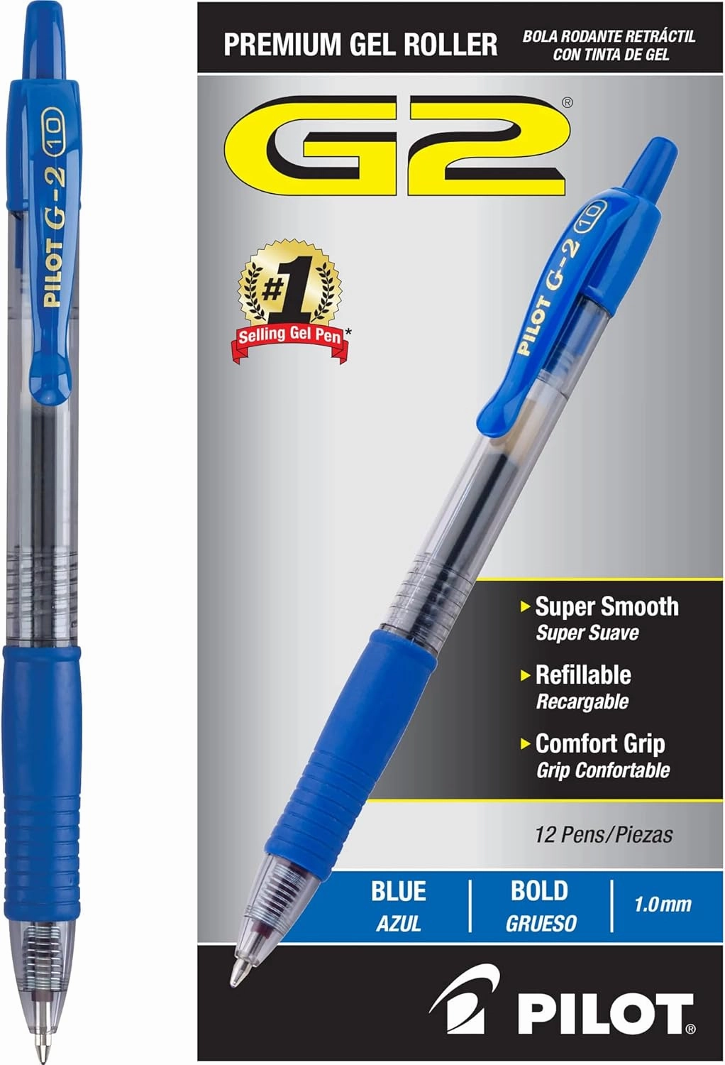 Pilot, G2 Premium Gel Roller Pens, Bold Point 1 mm, Pack of 12, Blue