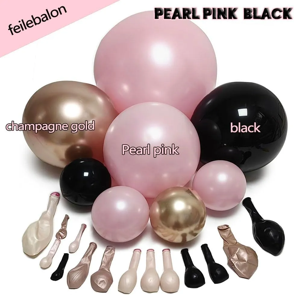 Pink Black Balloon Arch Kit - Double Stuffed Pastel Pearl Baby Pink Balloon Garland with Champagne Rose Gold Balloons for Birthday Bridal Baby Shower Wedding Graduation Party Decoration