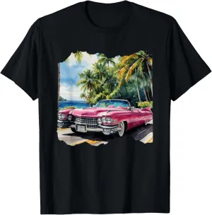 Pink Cadillac Lookin Vintage Vehicle | Watercolor T-Shirt