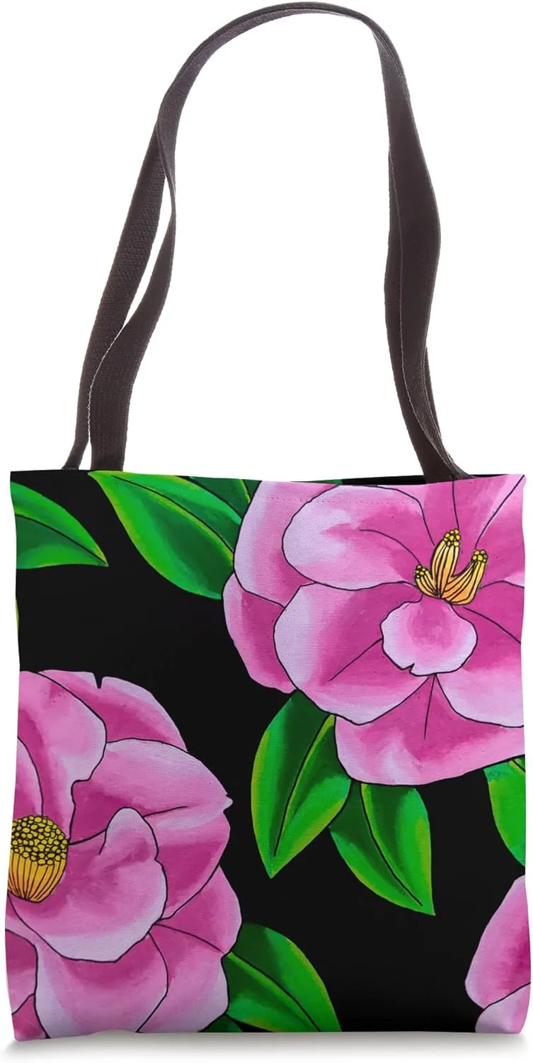 Pink Camellia Floral Design with Fuchsia Flowers Pattern Tote Bag