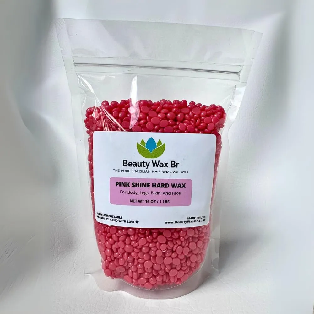 Pink Shine Hard Wax Beads for Brazilian Hair Removal | Gentle, Sensitive Skin, Made in USA | 16 OZ