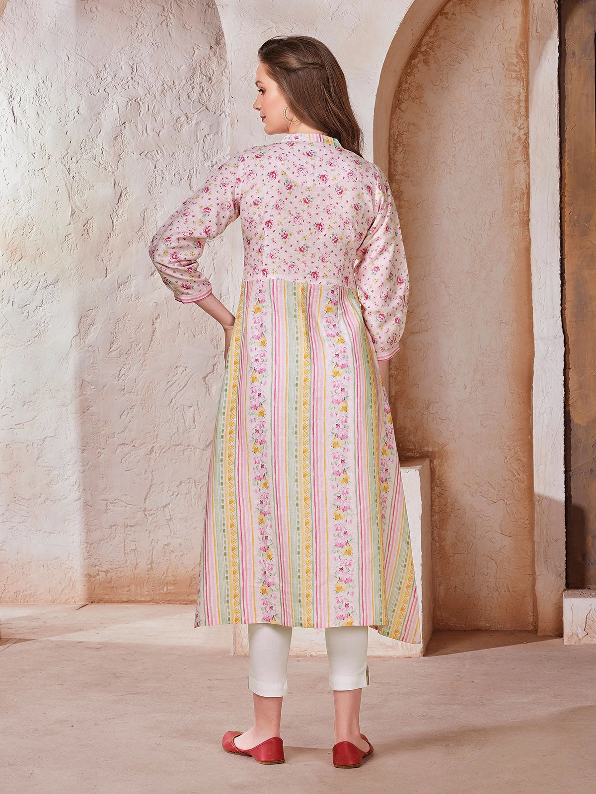 Pink Floral Print Linen Tunic