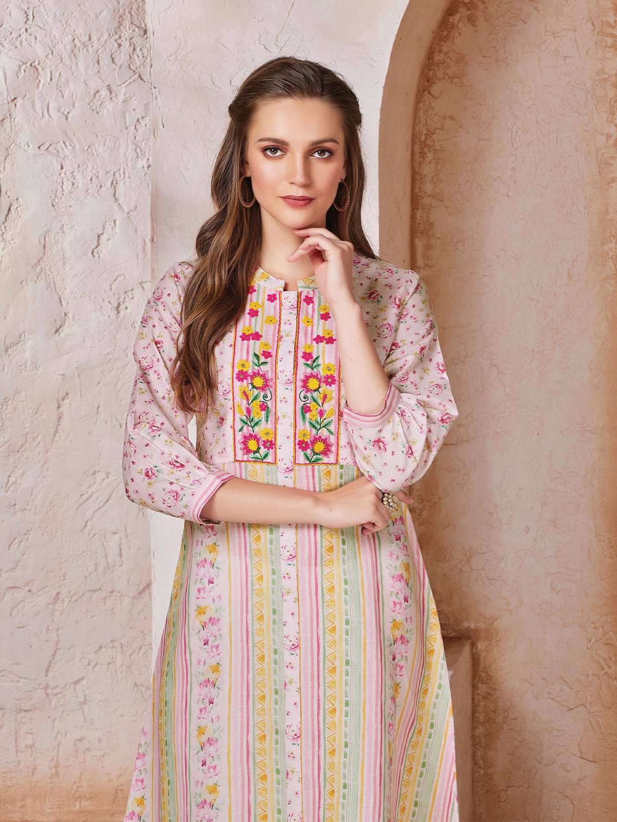 Pink Floral Print Linen Tunic