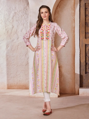 Pink Floral Print Linen Tunic