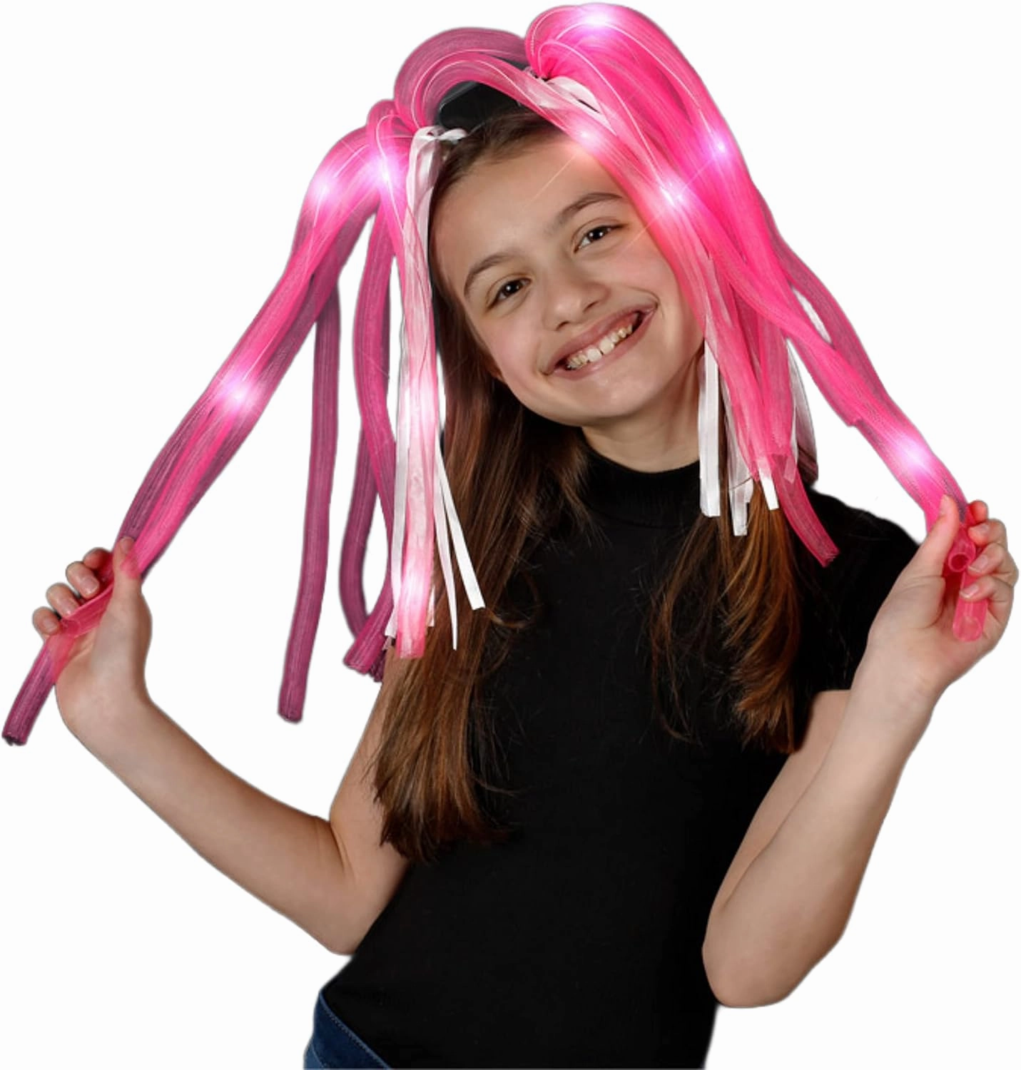 Pink LED Noodle Headband Flashing Dreads - 12 Bright White LEDs - Virtually Indestructable