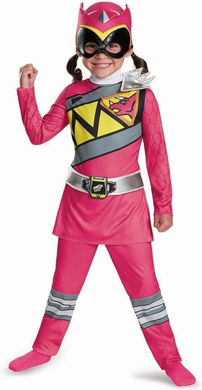 Pink Power Rangers Costume for Toddlers. Official Licensed Pink Ranger Dino Charge Classic Power Ranger Suit with Mask