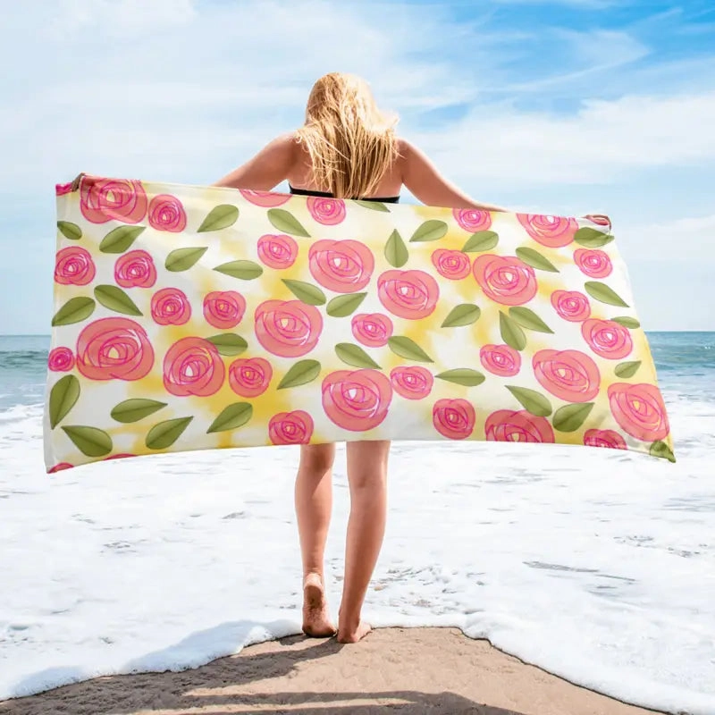 Pink Roses Luxury Terry Towel Cozy and Chic