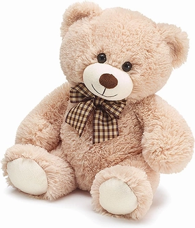 Plush Beige Teddy Bear With Checked Bow - 10 Inch Sitting
