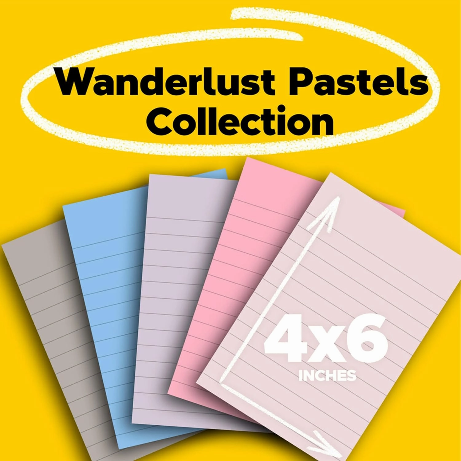 Post-it 100% Recycled Paper Super Sticky Notes, Lined, 4 in. x 6 in., 8 Pads, 45 Sheets per Pad, Wanderlust Pastels, School Supplies and Office Products