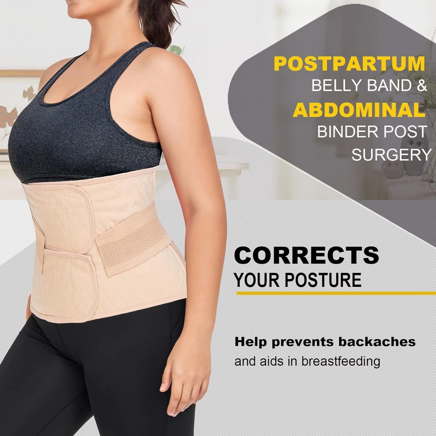 Postpartum Belly Band Abdominal Binder Post Surgery C-section Belly Binder Wrap Girdle Recovery Belt Back Support (Nude, Large)