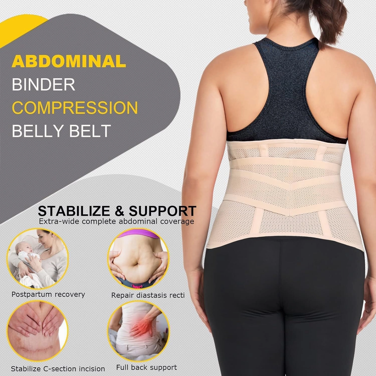 Postpartum Belly Band Abdominal Binder Post Surgery C-section Belly Binder Wrap Girdle Recovery Belt Back Support (Nude, Large)