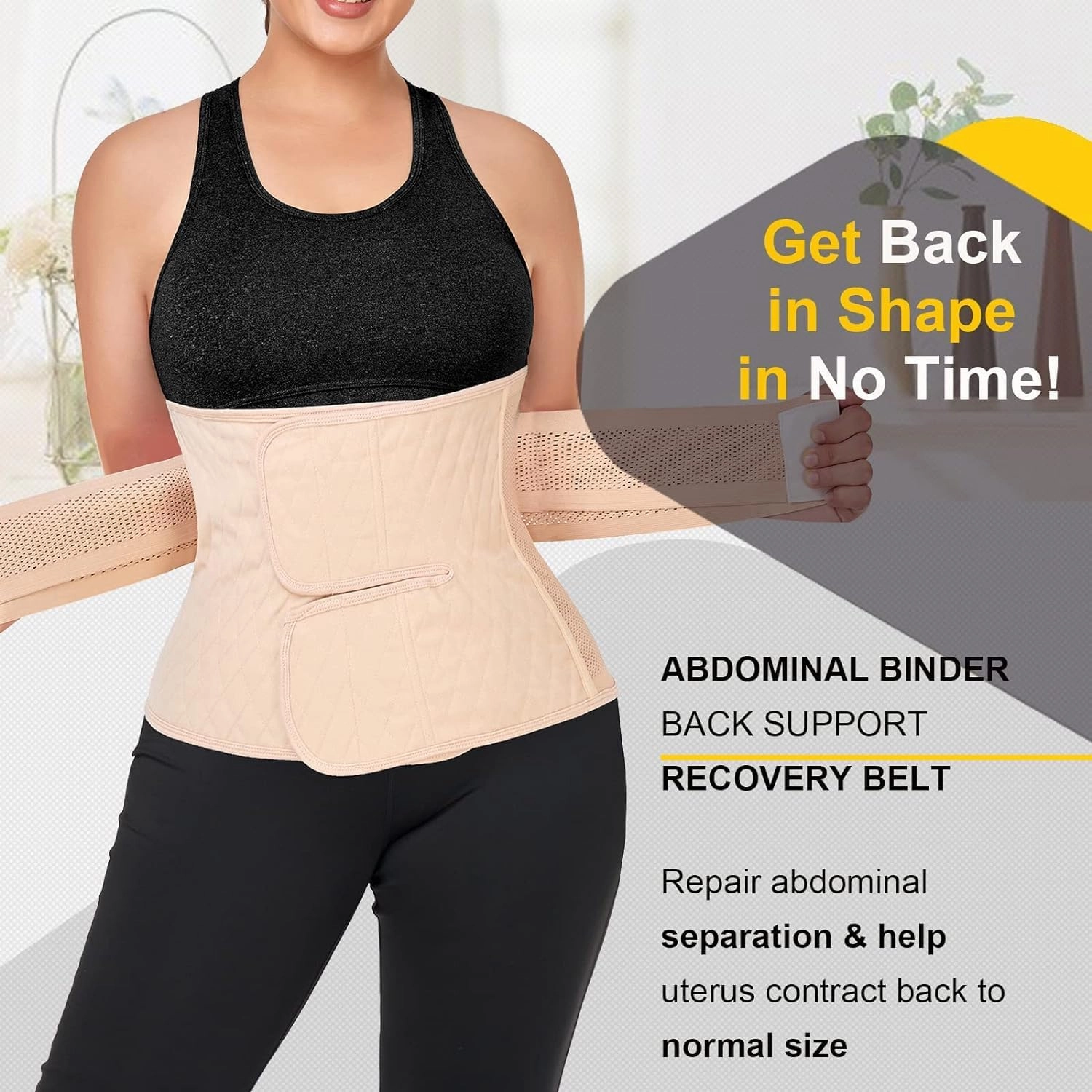Postpartum Belly Band Abdominal Binder Post Surgery C-section Belly Binder Wrap Girdle Recovery Belt Back Support (Nude, Large)