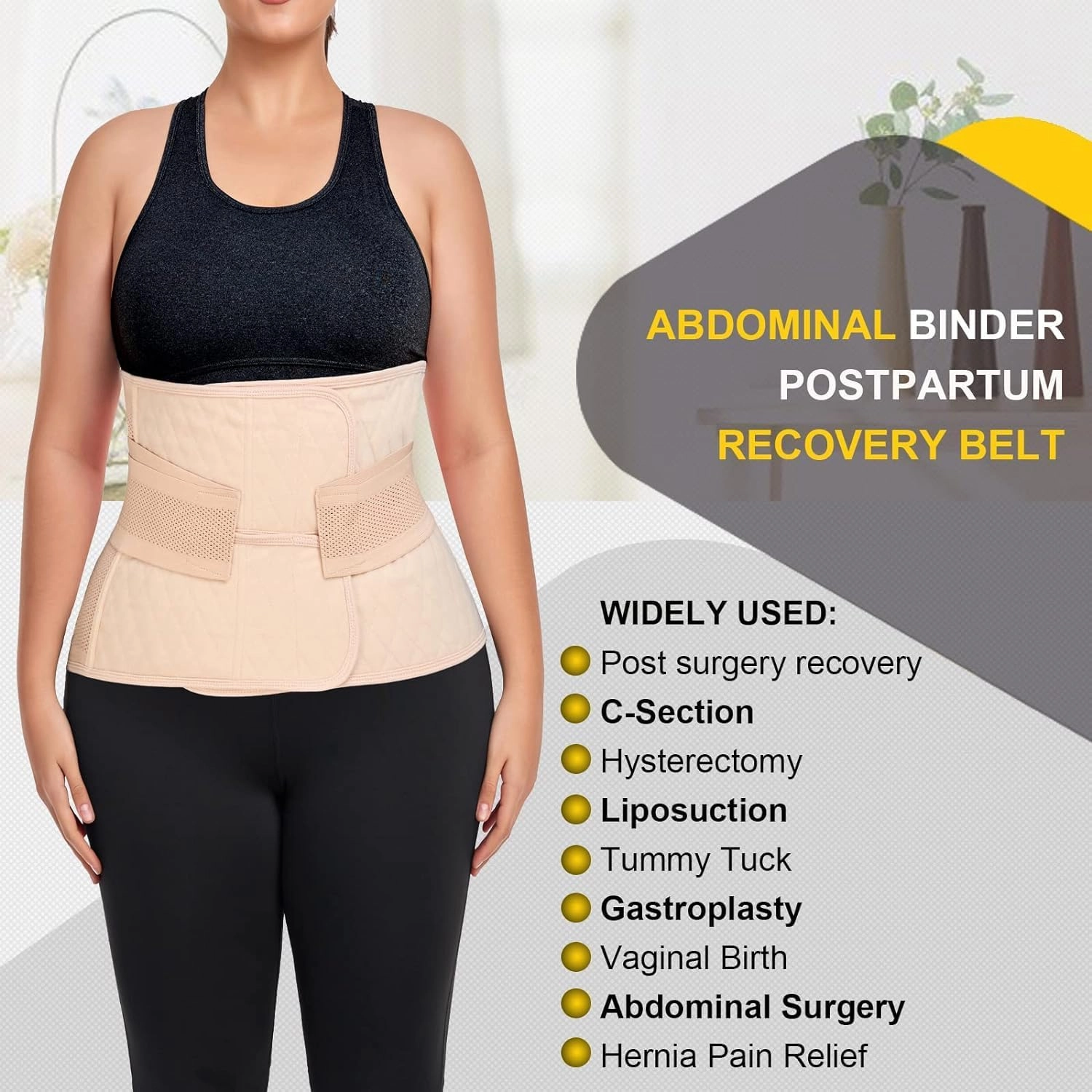 Postpartum Belly Band Abdominal Binder Post Surgery C-section Belly Binder Wrap Girdle Recovery Belt Back Support (Nude, Large)