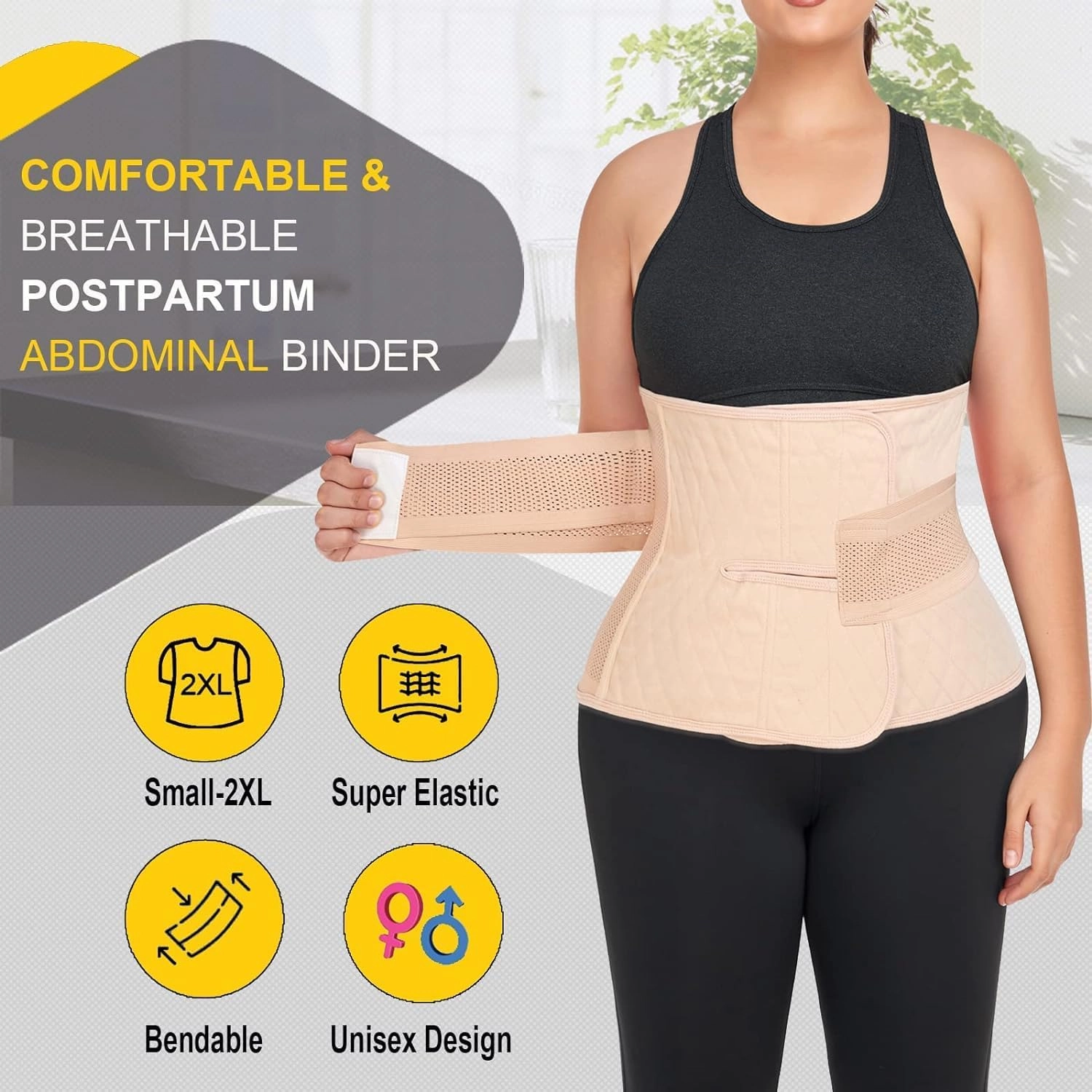 Postpartum Belly Band Abdominal Binder Post Surgery C-section Belly Binder Wrap Girdle Recovery Belt Back Support (Nude, Large)