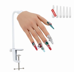 Practice Hand for Acrylic Nails with 500 Pcs Nails,Silicone Nail Practice Hand Stand, Flexible Bendable Nail Training Mannequin Hand for Nails Practice Nail Art Tools Single Right Hand Nude