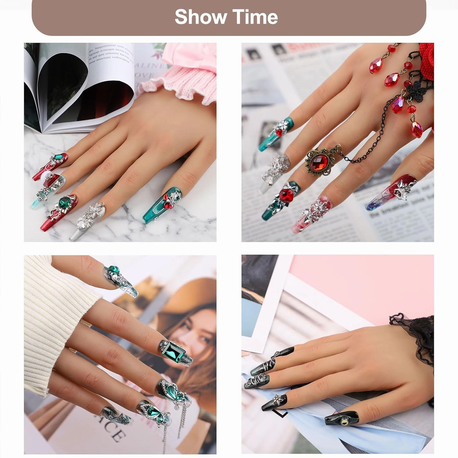 Practice Hand for Acrylic Nails with 500 Pcs Nails,Silicone Nail Practice Hand Stand, Flexible Bendable Nail Training Mannequin Hand for Nails Practice Nail Art Tools Single Right Hand Nude