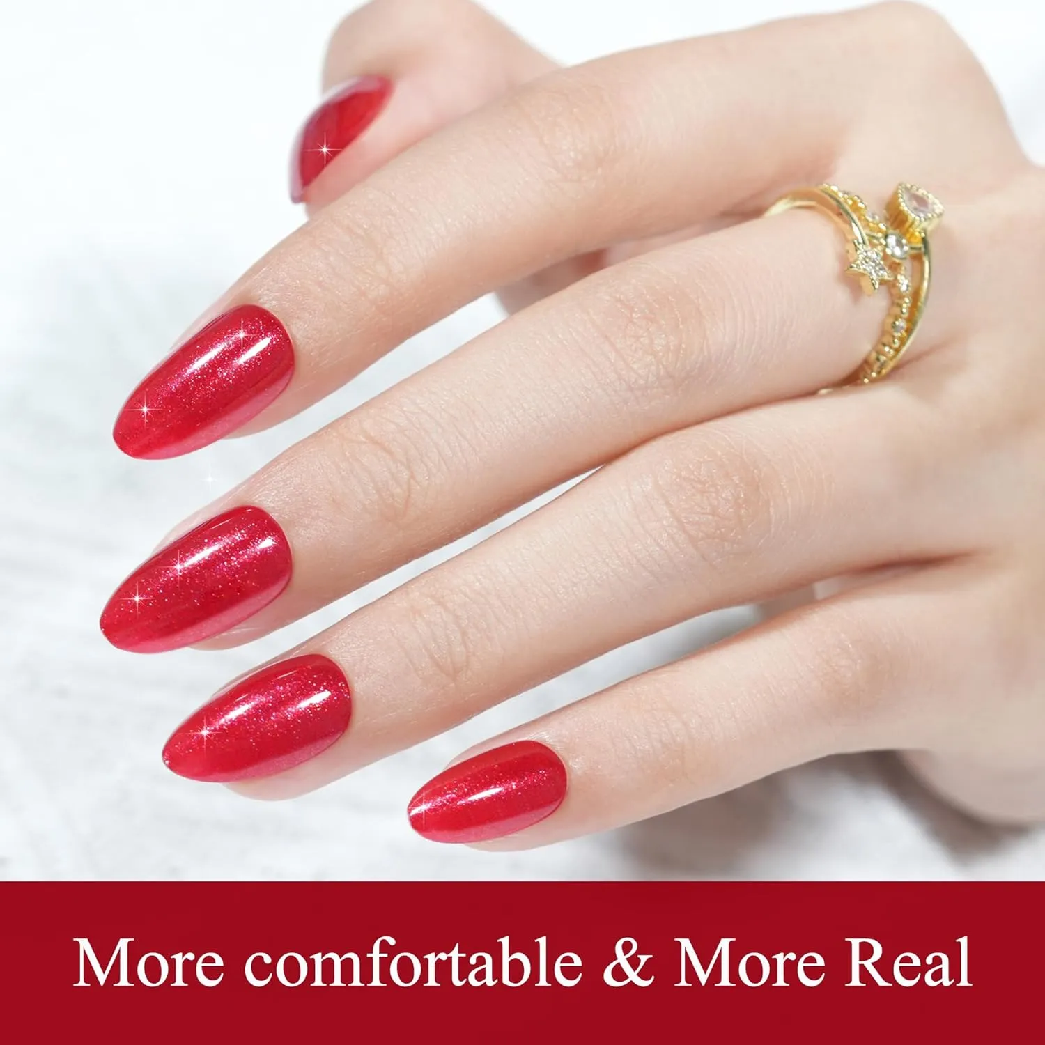 Press on Nails Short 5 Styles, Jofay Fashion 160Pcs Valentines Almond Press on Nails, Red Glitter Fake Nails with Designs, Reusable Glossy Acrylic False Nails, Stick on Nails Glue on Nails for Women