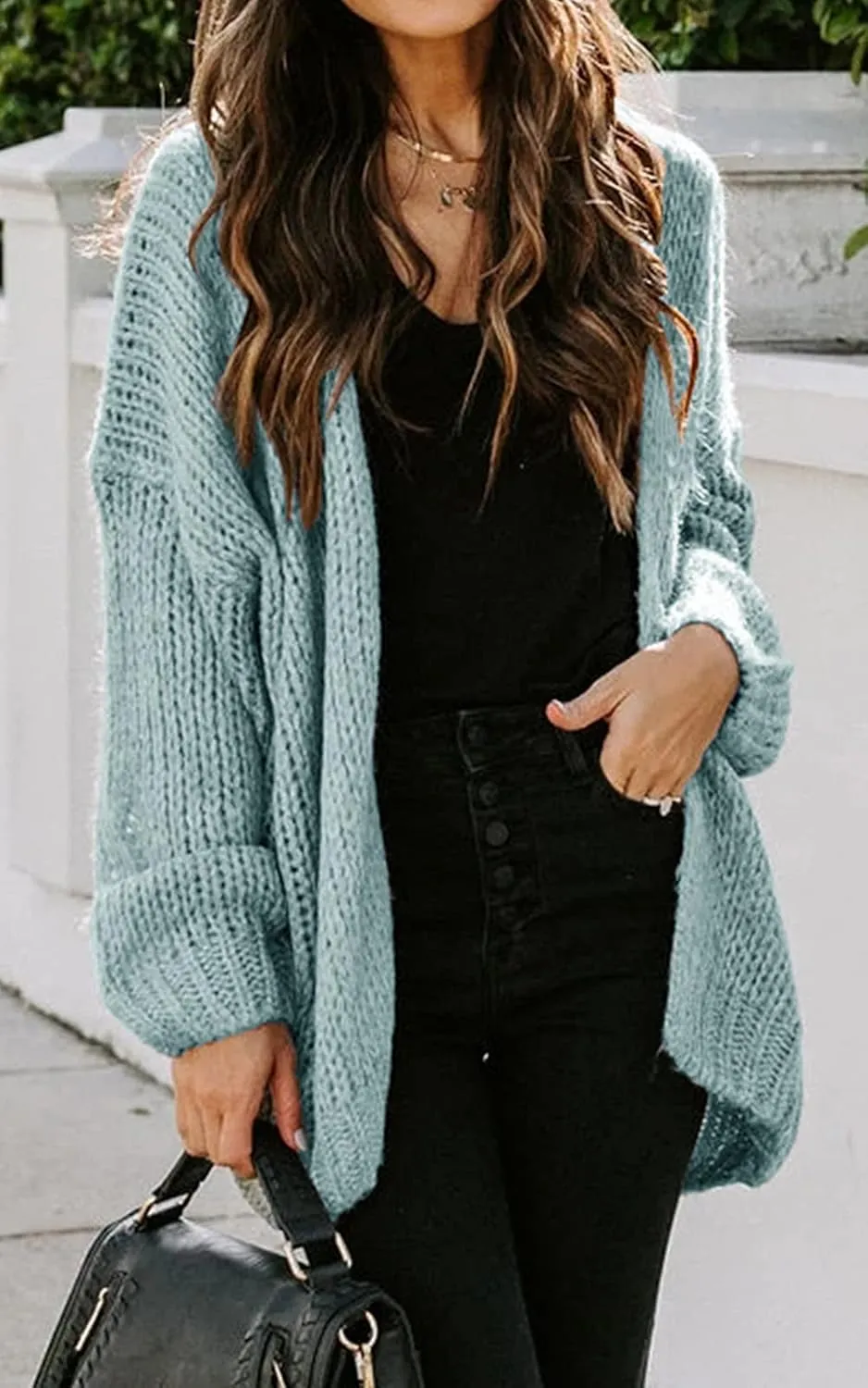 PRETTYGARDEN Women's Long Sleeve Open Front Knit Cardigans Sweaters Soft Loose Draped Coat Outerwear