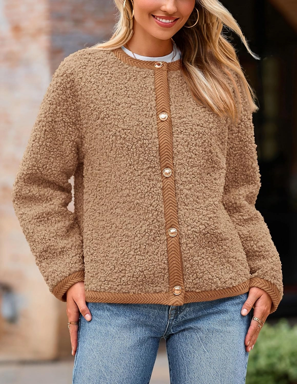 PRETTYGARDEN Women's Faux Fur Shearling Coat Fuzzy Fleece Button Up Trendy Fall Winter Cropped Jackets Outerwear