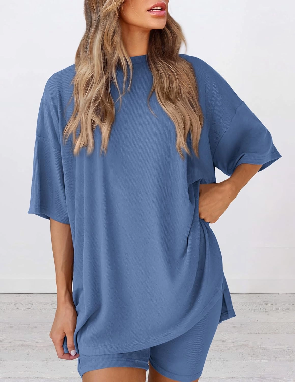 PRETTYGARDEN Women's Two Piece Lounge Set 2025 Summer Casual Oversized Shirts Biker Shorts Matching Airport Travel Outfit