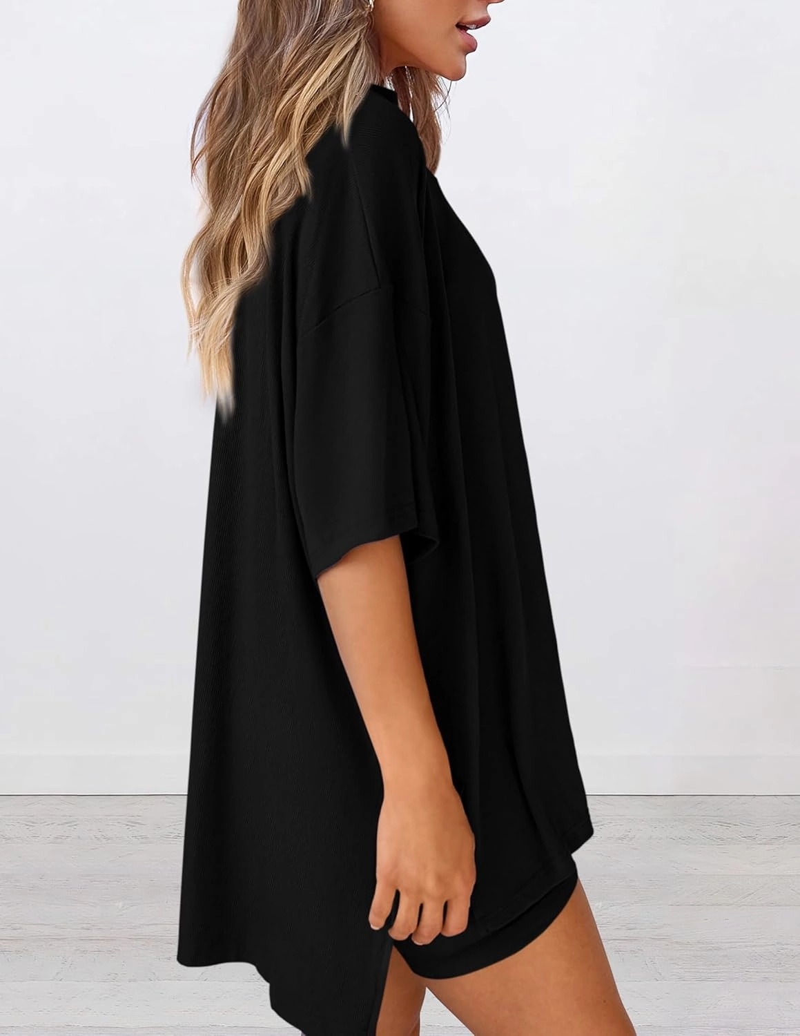 PRETTYGARDEN Women's Two Piece Lounge Set 2025 Summer Casual Oversized Shirts Biker Shorts Matching Airport Travel Outfit