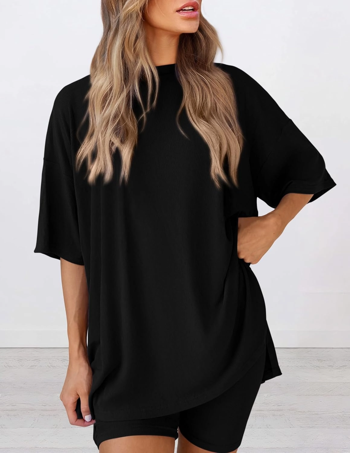 PRETTYGARDEN Women's Two Piece Lounge Set 2025 Summer Casual Oversized Shirts Biker Shorts Matching Airport Travel Outfit