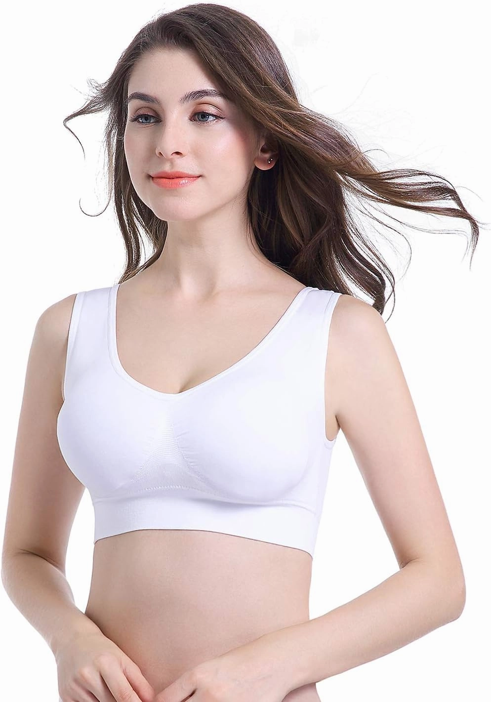 PRETTYWELL Sleep Bras for Women, Comfort Seamless Wireless Stretchy Sports Bra,3 Pack Yoga Bras, with Removable Pads