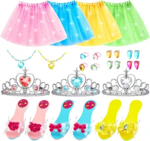Princess Dress Up for Girls Aged 3 4 5 6, Dress Up Clothes for Girls & Jewelry Boutique, Princess Skirts, Shoes, Toys Boutique, Princess Dress Up Costumes Set for Halloween, Christmas, Birthday Gift