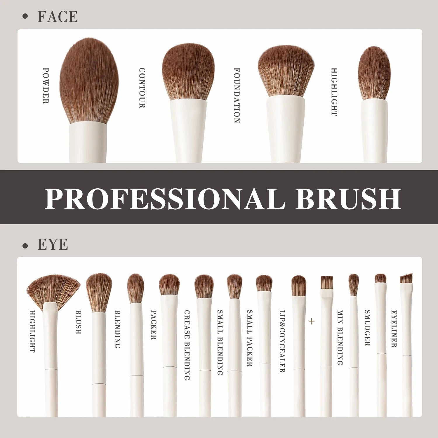 Professional Beige 15pcs Makeup Brush Set