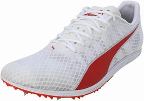PUMA Men's Evospeed Distance 11 Track and Field Shoe, Puma White PUMA Red Metallic Silver, 8 Men