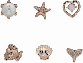 Pura Vida Rose Gold-Plated Disney Little Mermaid Stud Earring Pack - Assorted Designs, Sterling Silver Posts - 6 Studs