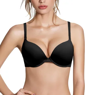 Push Up Thick Padded Plunge Underwire T Shirt Lace Bra Lift Support for Women Add One Cup