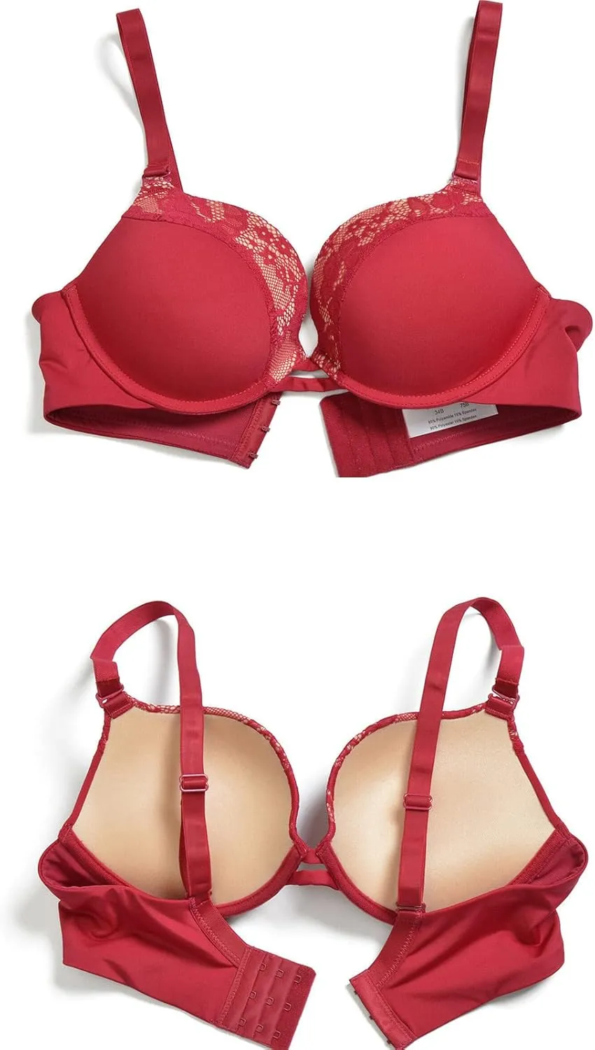 Push Up Thick Padded Plunge Underwire T Shirt Lace Bra Lift Support for Women Add One Cup