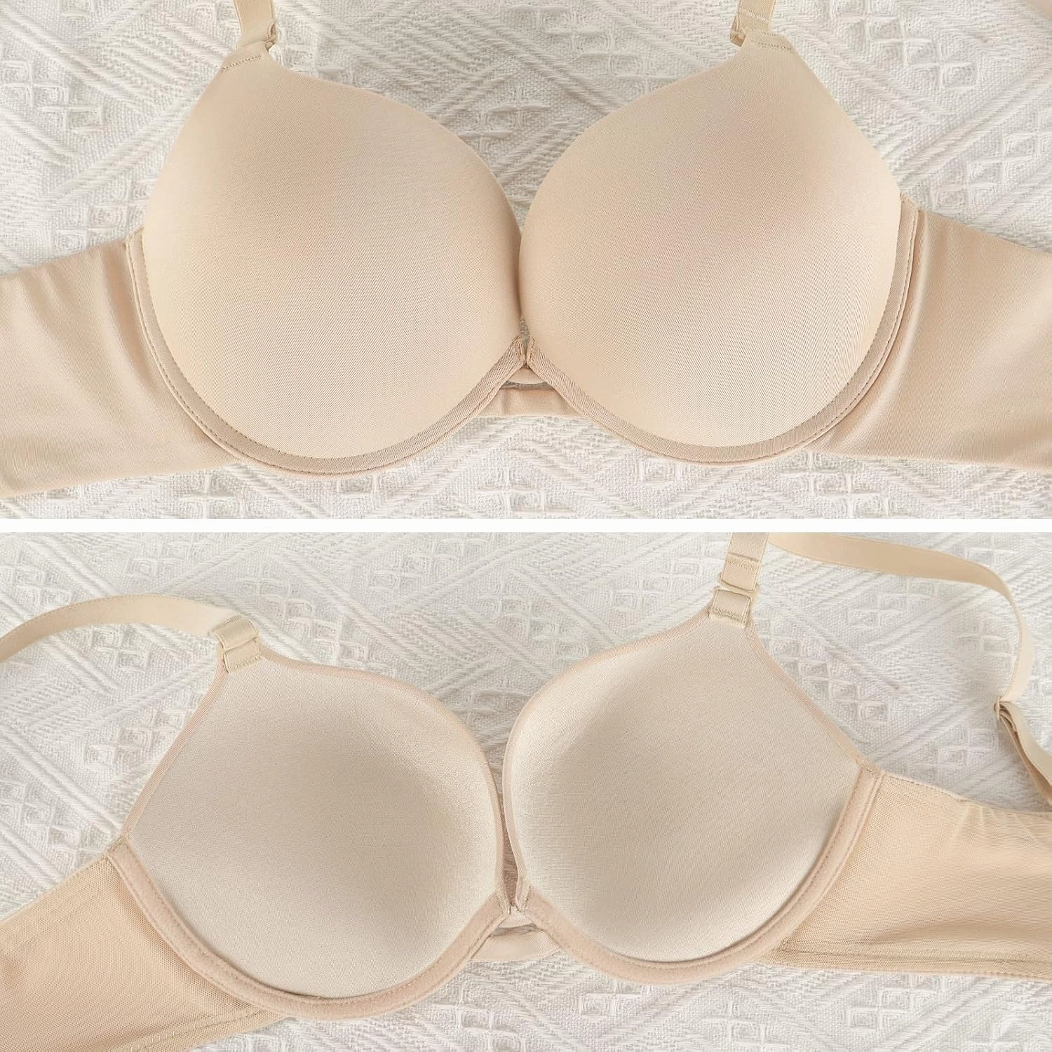 Push Up Thick Padded Plunge Underwire T Shirt Lace Bra Lift Support for Women Add One Cup