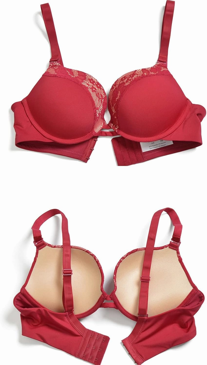 Push Up Thick Padded Plunge Underwire T Shirt Lace Bra Lift Support for Women Add One Cup