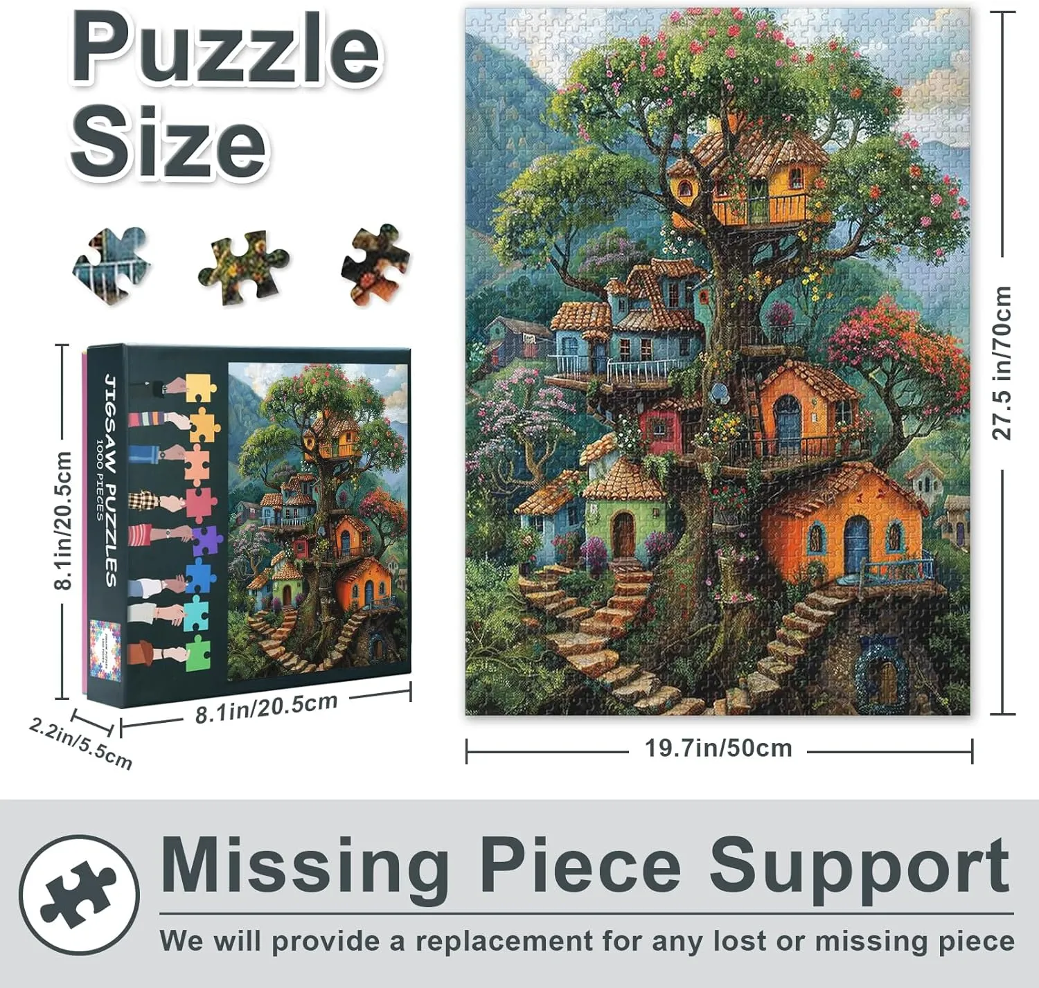 Puzzles for Adults 1000 Pieces - Fantastical Treehouse - Premium 1000 Piece Puzzle for Adults, Whimsical Art Style Fun Jigsaw Puzzles with Vibrant Artwork 27.5"x19.6"/70 * 50cm