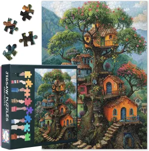 Puzzles for Adults 1000 Pieces - Fantastical Treehouse - Premium 1000 Piece Puzzle for Adults, Whimsical Art Style Fun Jigsaw Puzzles with Vibrant Artwork 27.5"x19.6"/70 * 50cm