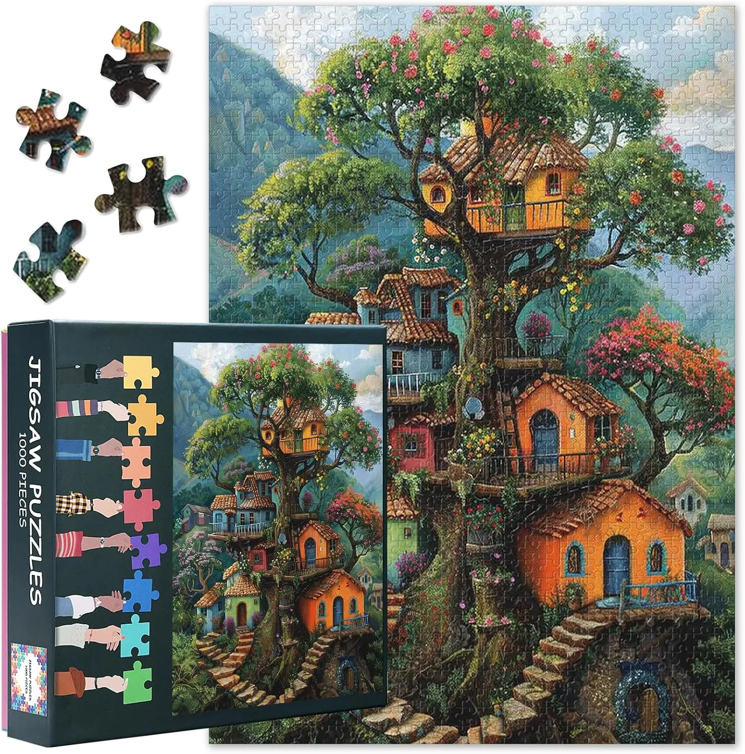 Puzzles for Adults 1000 Pieces - Fantastical Treehouse - Premium 1000 Piece Puzzle for Adults, Whimsical Art Style Fun Jigsaw Puzzles with Vibrant Artwork 27.5"x19.6"/70 * 50cm