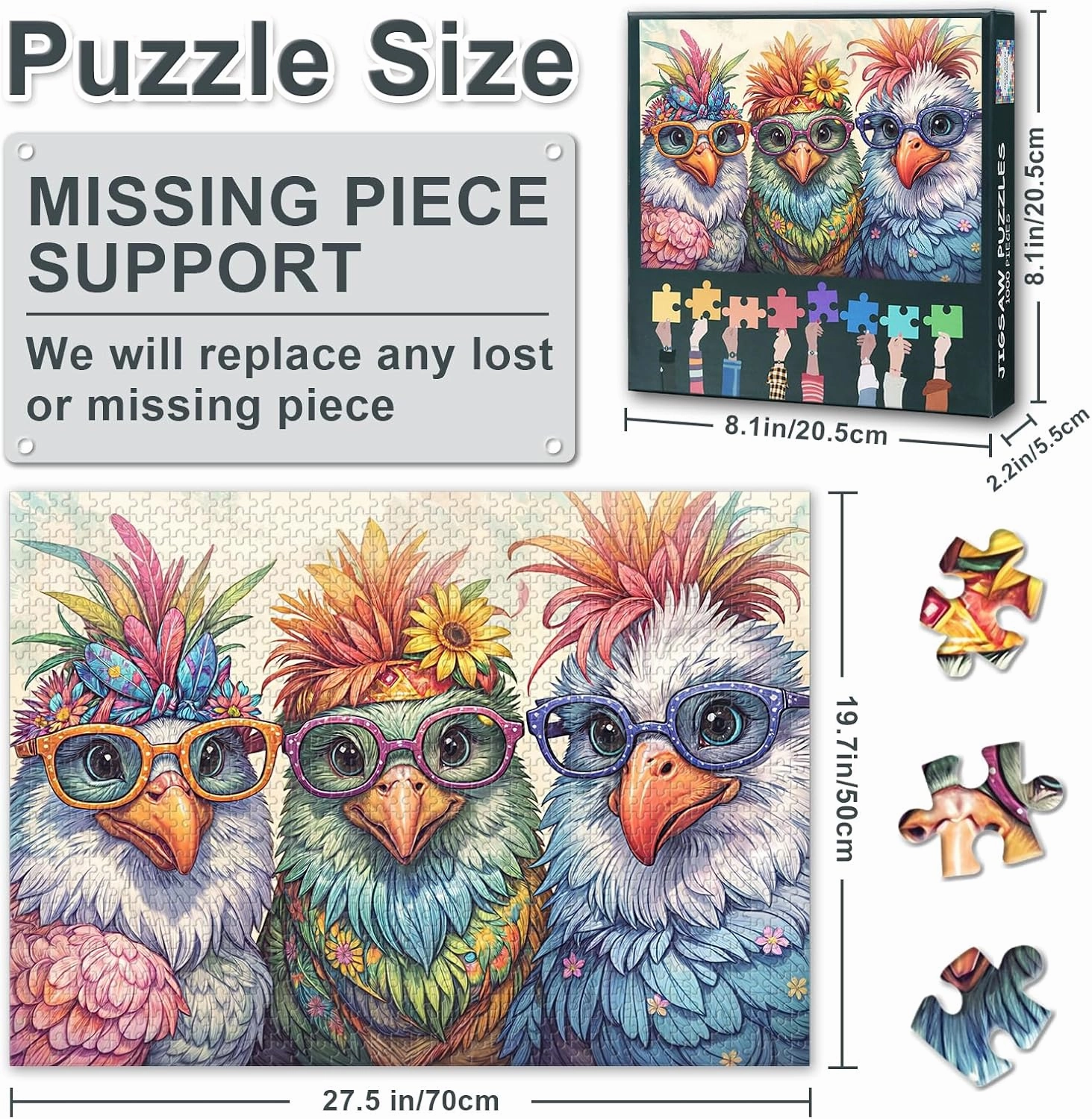 Puzzles for Adults 1000 Pieces - Chicken with Sunglasses Jigsaw Puzzle | 1000 Piece Puzzle for Adults, Challenging & Relaxing Puzzle 1000 Pieces with Premium Artwork for Home Decor Gifts 27.5"x19.6"